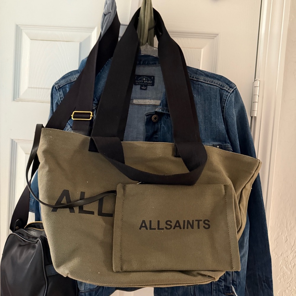 All Saints Khaki Tote with Black Straps - Picture 10 of 13